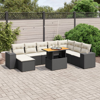 Set Divani da Giardino 9 pz con Cuscini Nero in Polyrattan - homemem39