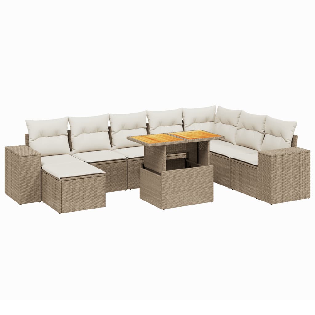Set Divano da Giardino 9 pz con Cuscini Beige in Polyrattan - homemem39