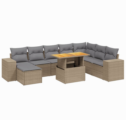 Set Divano da Giardino 9 pz con Cuscini Beige in Polyrattan - homemem39