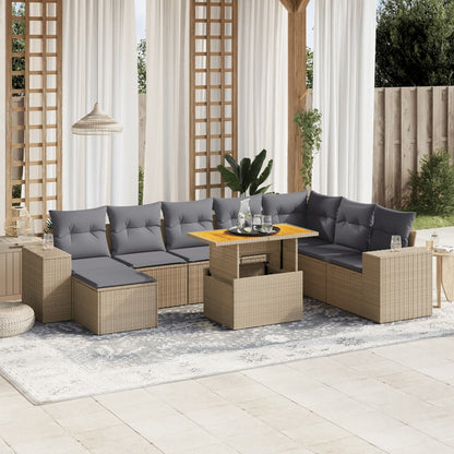 Set Divano da Giardino 9 pz con Cuscini Beige in Polyrattan - homemem39
