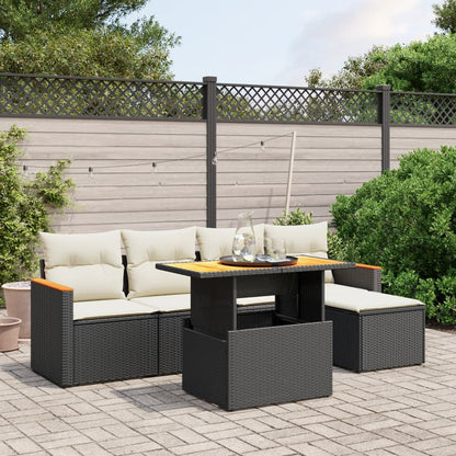 Set Divano da Giardino 6 pz con Cuscini Nero in Polyrattan - homemem39