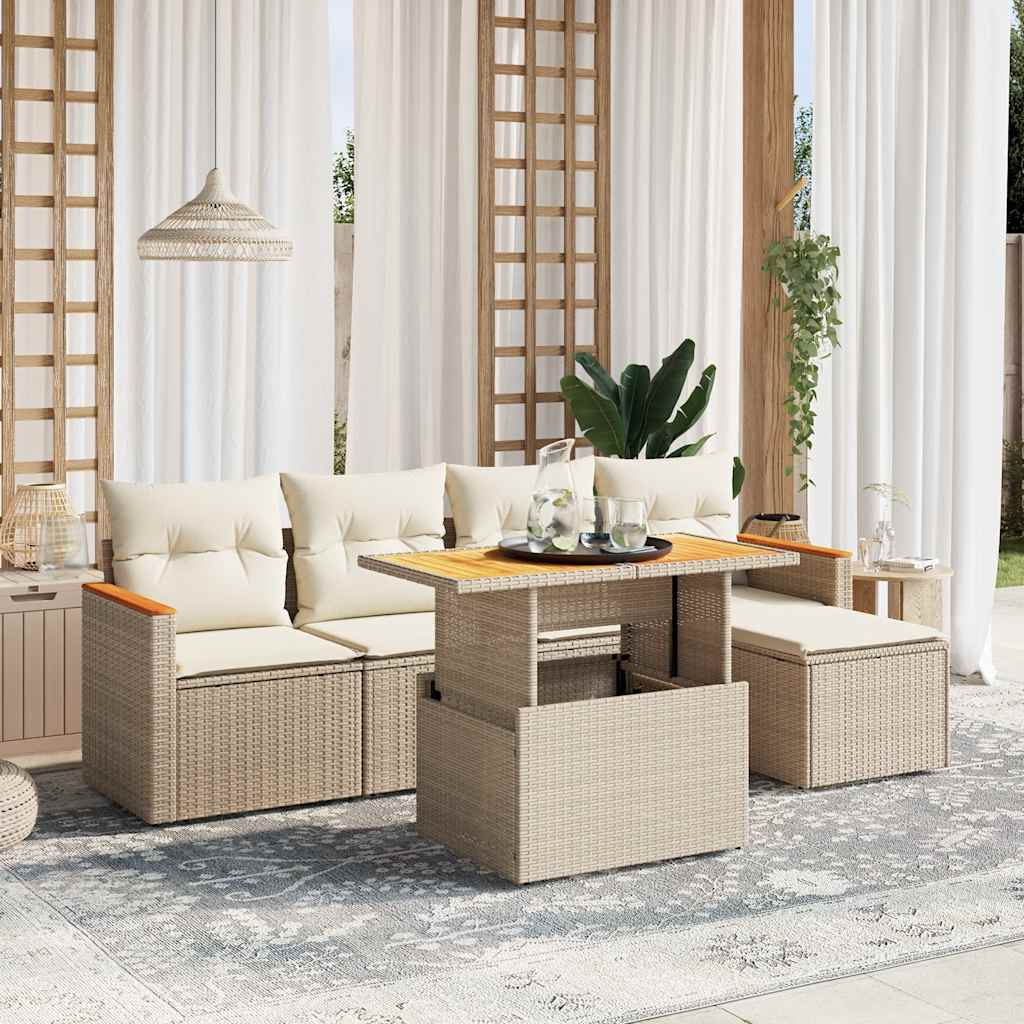 Set Divano da Giardino 6 pz con Cuscini Beige in Polyrattan - homemem39
