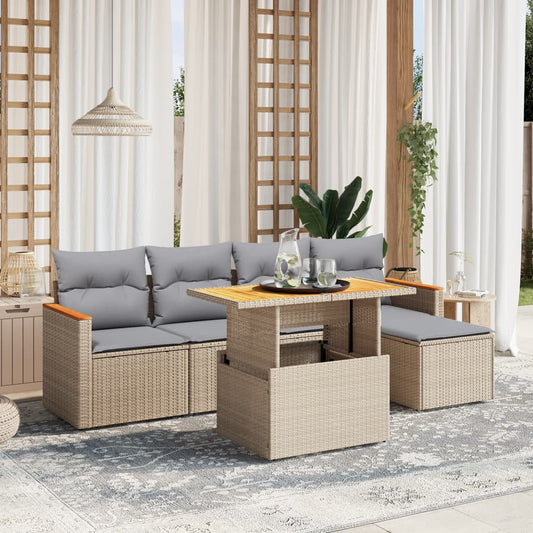 Set Divano da Giardino 6 pz con Cuscini Beige in Polyrattan - homemem39