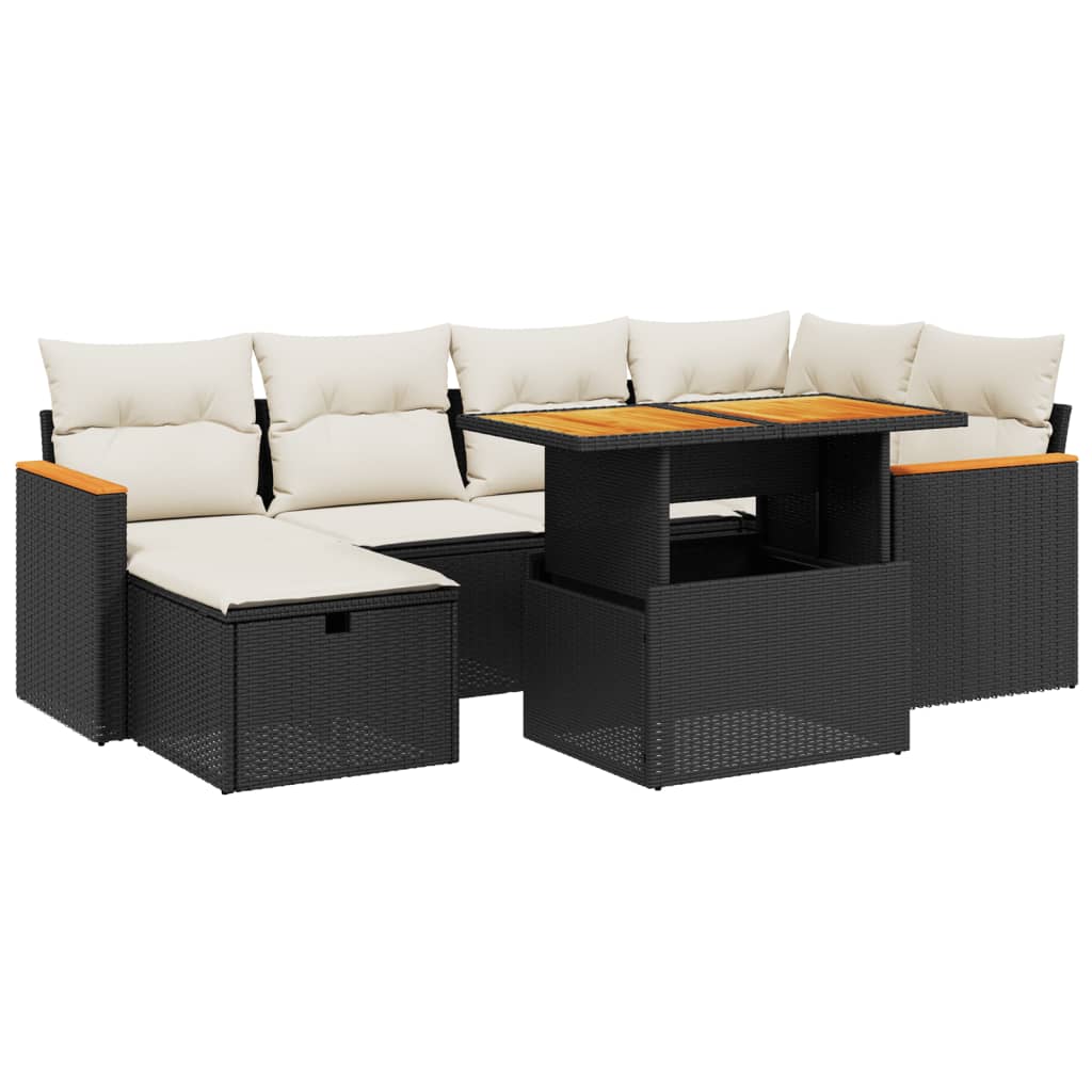 Set Divani da Giardino con Cuscini 7pz Nero Polyrattan - homemem39
