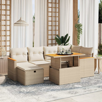 Set Divani da Giardino 7 pz con Cuscini Beige in Polyrattan - homemem39