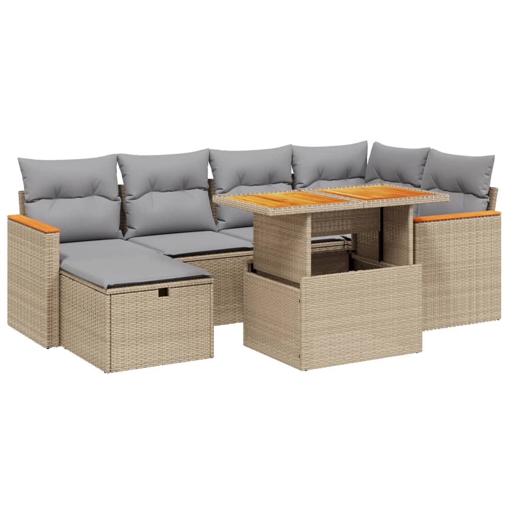 Set Divani da Giardino 7 pz con Cuscini Beige in Polyrattan - homemem39
