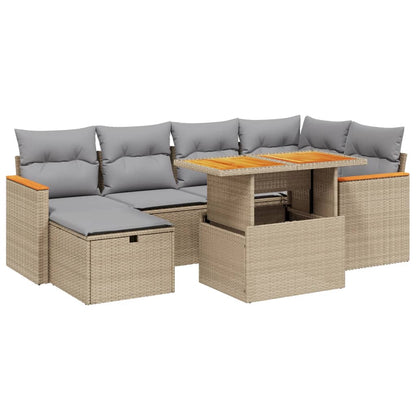 Set Divani da Giardino 7 pz con Cuscini Beige in Polyrattan - homemem39