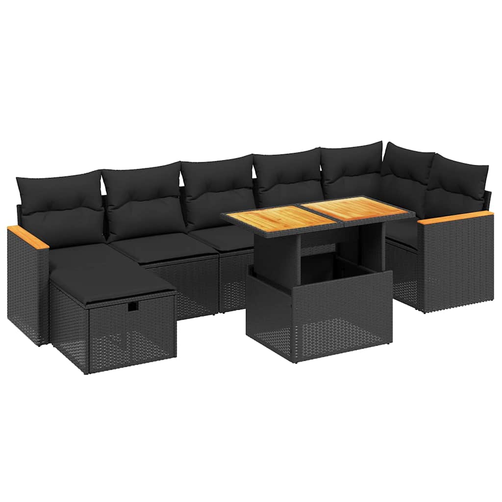 Set Divani da Giardino con Cuscini 8 pz Nero in Polyrattan | homemem39