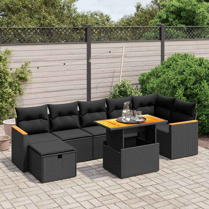 Set Divani da Giardino con Cuscini 8 pz Nero in Polyrattan | homemem39