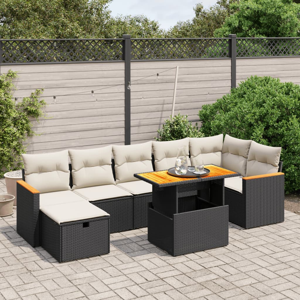 Set Divani da Giardino con Cuscini 8 pz Nero in Polyrattan - homemem39