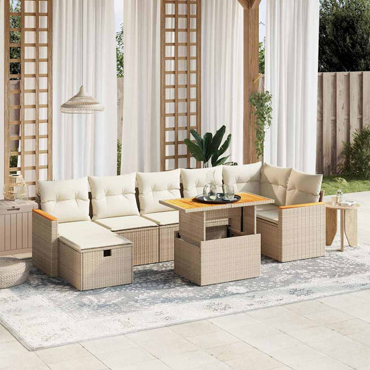 Set Divano da Giardino 8 pz con Cuscini Beige in Polyrattan - homemem39