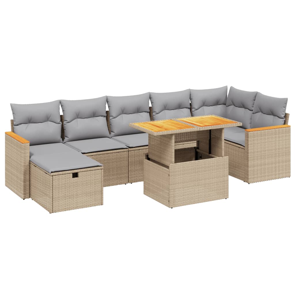 Set Divano da Giardino 8 pz con Cuscini Beige in Polyrattan - homemem39