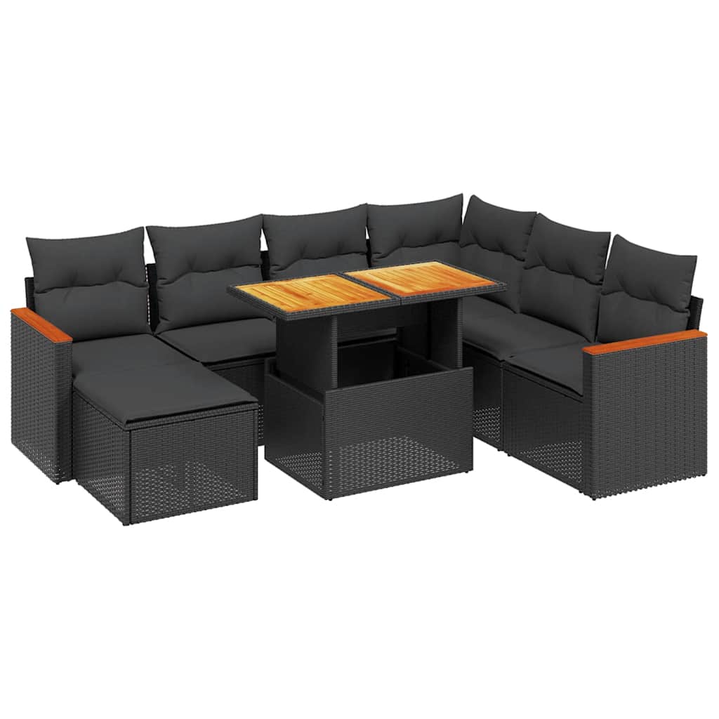 Set Divani da Giardino con Cuscini 8 pz Nero in Polyrattan | homemem39