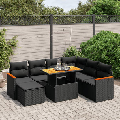 Set Divani da Giardino con Cuscini 8 pz Nero in Polyrattan | homemem39