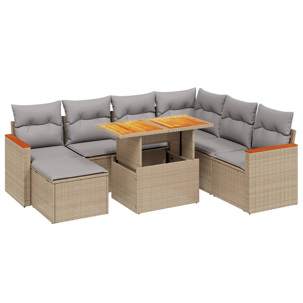 Set Divano da Giardino 8 pz con Cuscini Beige in Polyrattan - homemem39