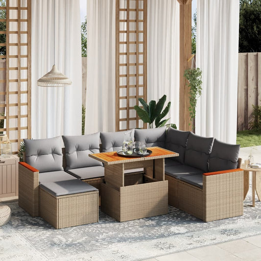 Set Divano da Giardino 8 pz con Cuscini Beige in Polyrattan - homemem39