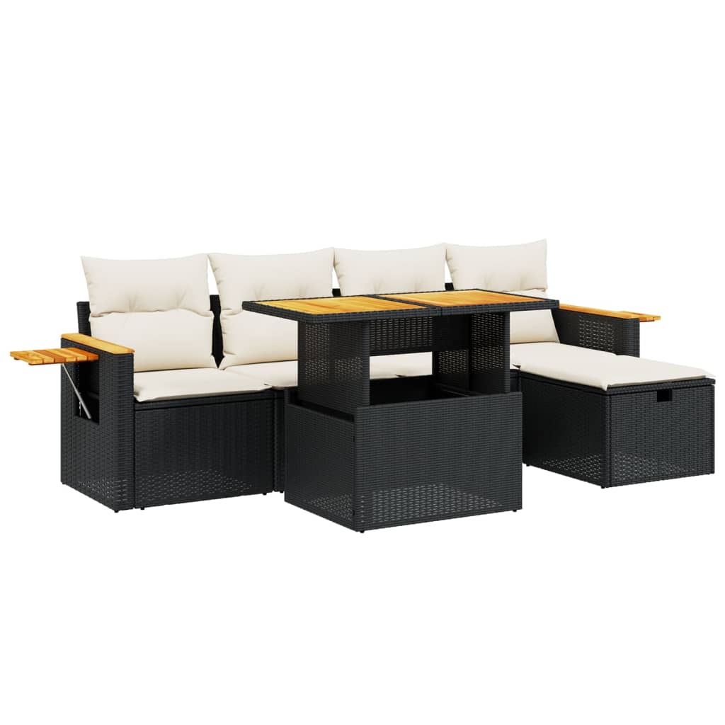 Set Divano da Giardino 6 pz con Cuscini Nero in Polyrattan - homemem39