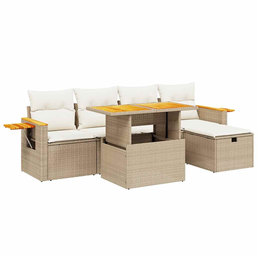 Set Divano da Giardino 6 pz con Cuscini Beige in Polyrattan - homemem39