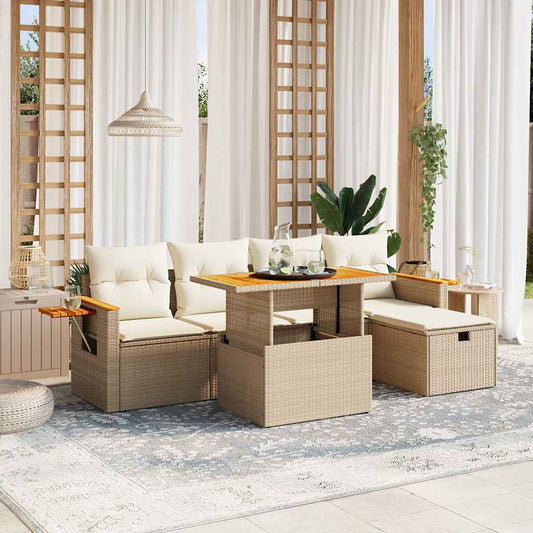 Set Divano da Giardino 6 pz con Cuscini Beige in Polyrattan - homemem39