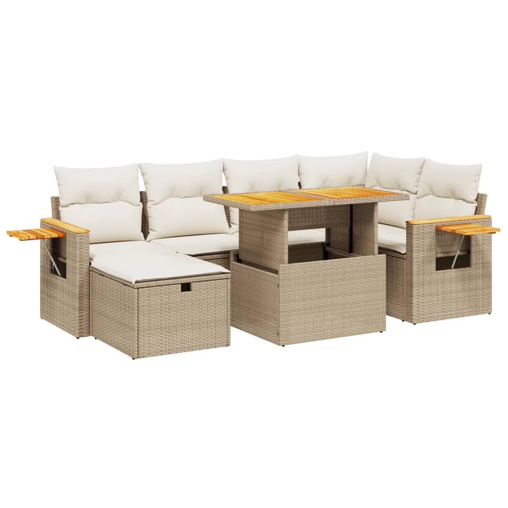 Set Divani da Giardino 7 pz con Cuscini Beige in Polyrattan - homemem39
