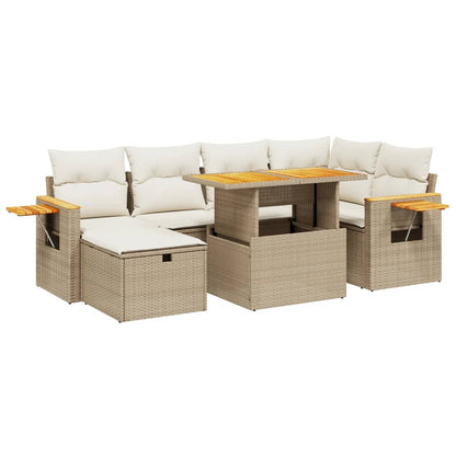 Set Divani da Giardino 7 pz con Cuscini Beige in Polyrattan - homemem39