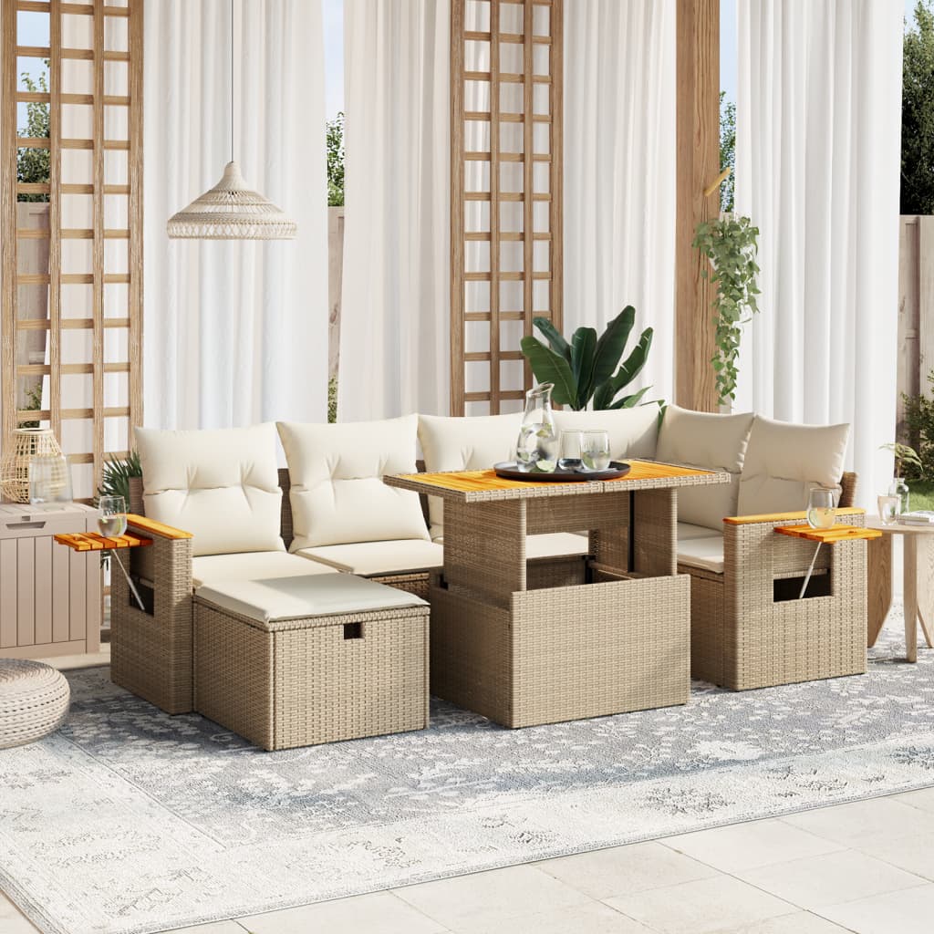 Set Divani da Giardino 7 pz con Cuscini Beige in Polyrattan - homemem39