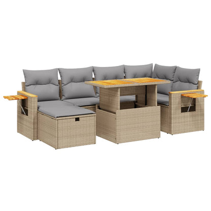 Set Divani da Giardino 7 pz con Cuscini Beige in Polyrattan - homemem39
