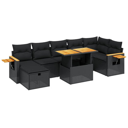 Set Divani da Giardino con Cuscini 8 pz Nero in Polyrattan | homemem39