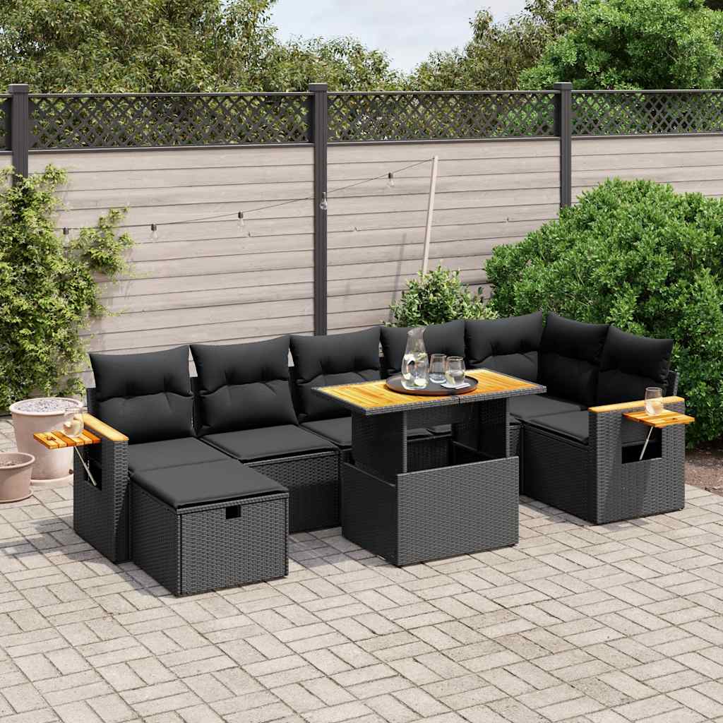 Set Divani da Giardino con Cuscini 8 pz Nero in Polyrattan | homemem39