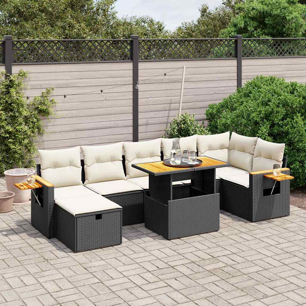 Set Divani da Giardino con Cuscini 8 pz Nero in Polyrattan - homemem39