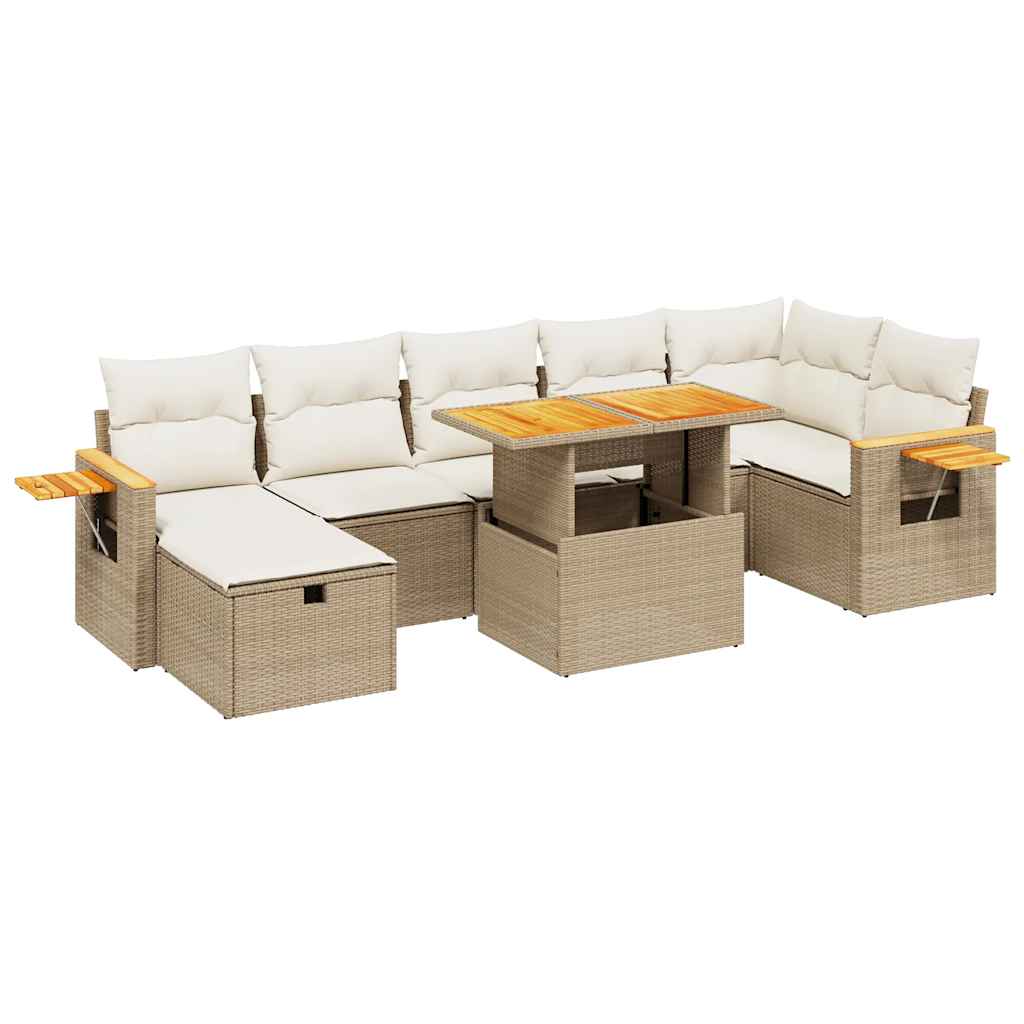 Set Divano da Giardino 8 pz con Cuscini Beige in Polyrattan - homemem39