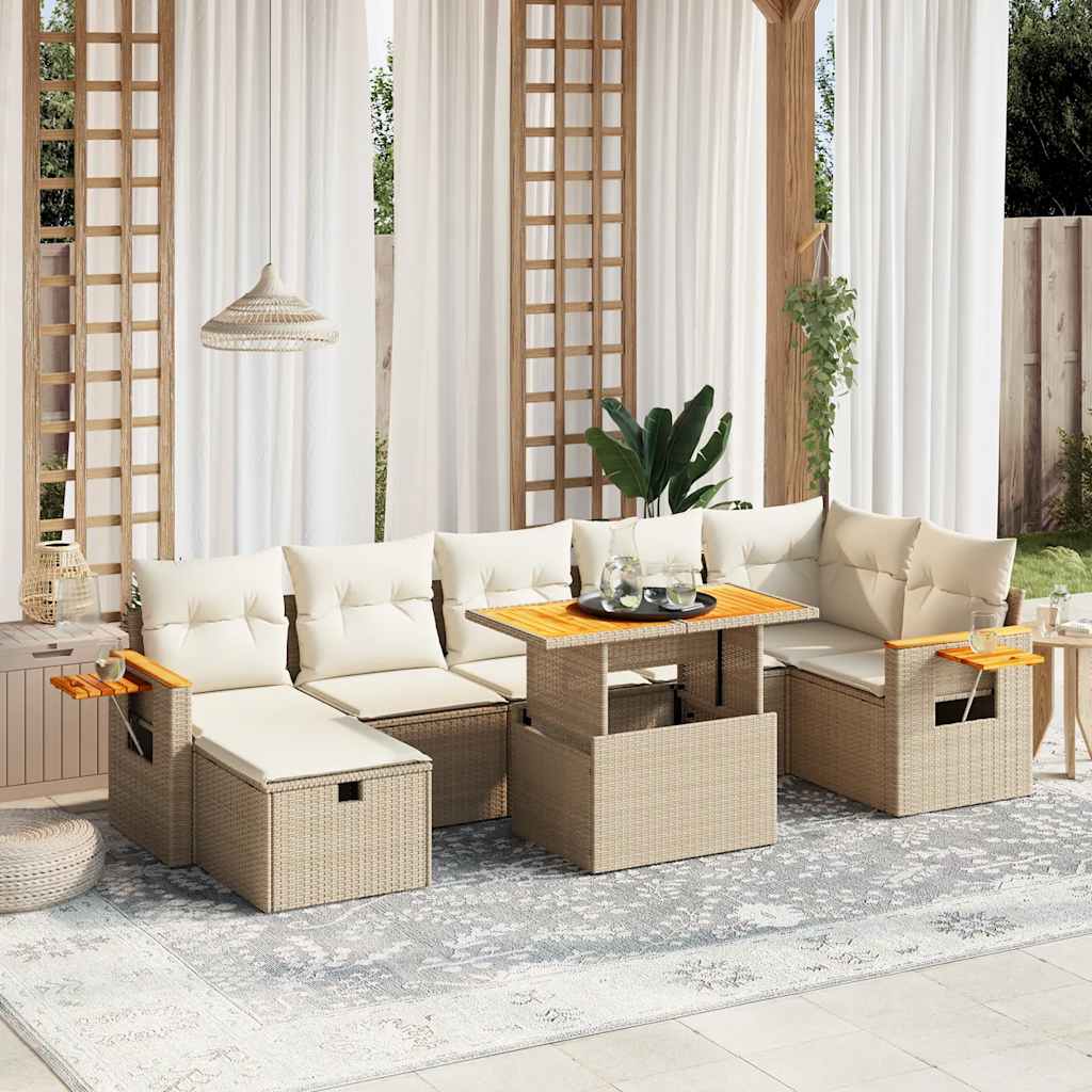 Set Divano da Giardino 8 pz con Cuscini Beige in Polyrattan - homemem39