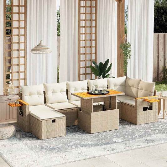 Set Divano da Giardino 8 pz con Cuscini Beige in Polyrattan - homemem39