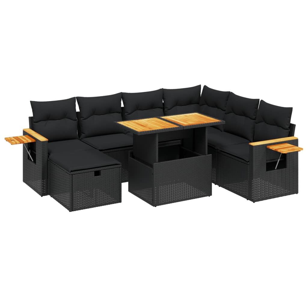 Set Divani da Giardino con Cuscini 8 pz Nero in Polyrattan | homemem39