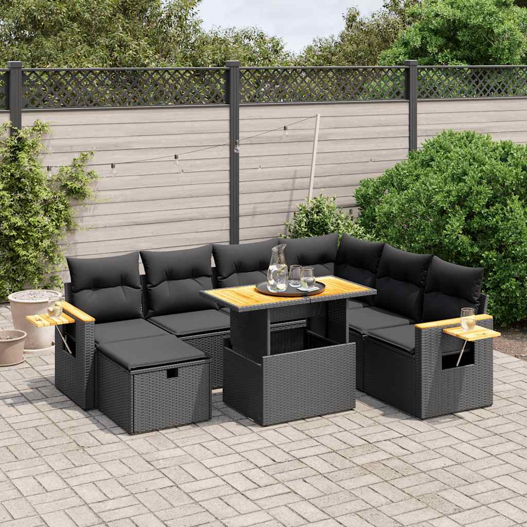 Set Divani da Giardino con Cuscini 8 pz Nero in Polyrattan | homemem39