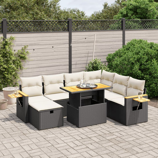 Set Divani da Giardino con Cuscini 8 pz Nero in Polyrattan - homemem39