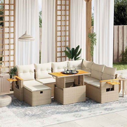Set Divano da Giardino 8 pz con Cuscini Beige in Polyrattan - homemem39