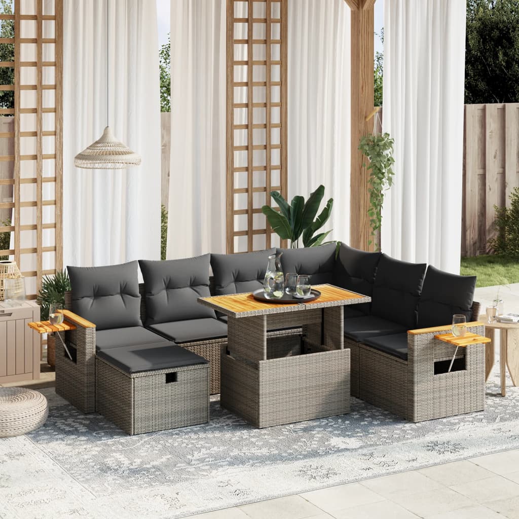 Set Divano da Giardino 8 pz con Cuscini Grigio in Polyrattan | homemem39