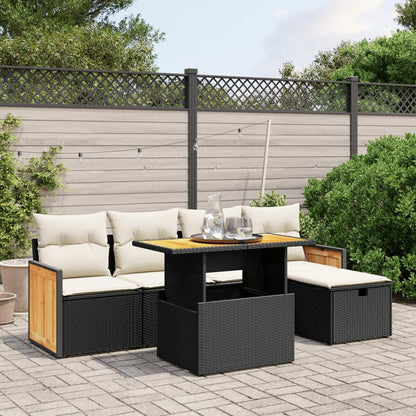 Set Divano da Giardino 6 pz con Cuscini Nero in Polyrattan - homemem39