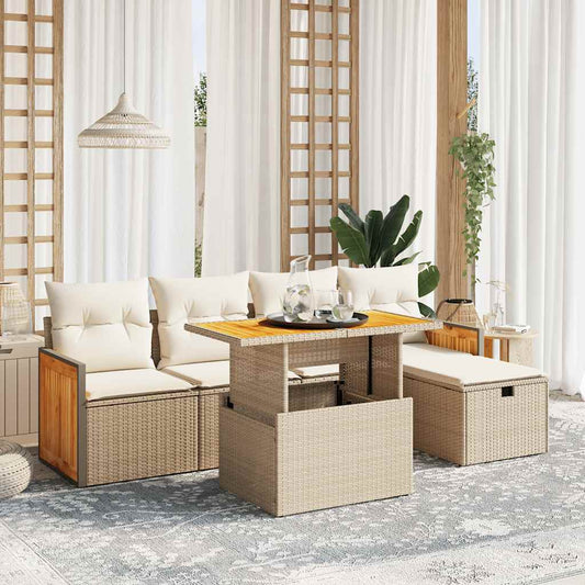 Set Divano da Giardino 6 pz con Cuscini Beige in Polyrattan - homemem39