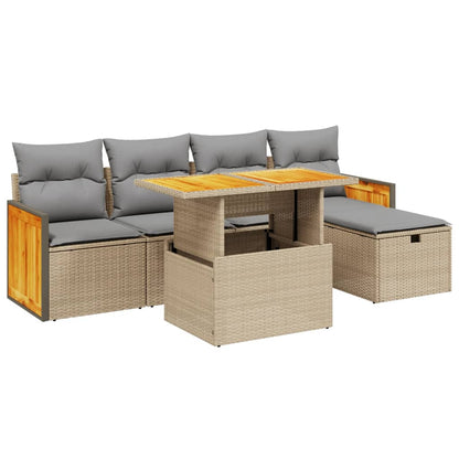 Set Divano da Giardino 6 pz con Cuscini Beige in Polyrattan - homemem39