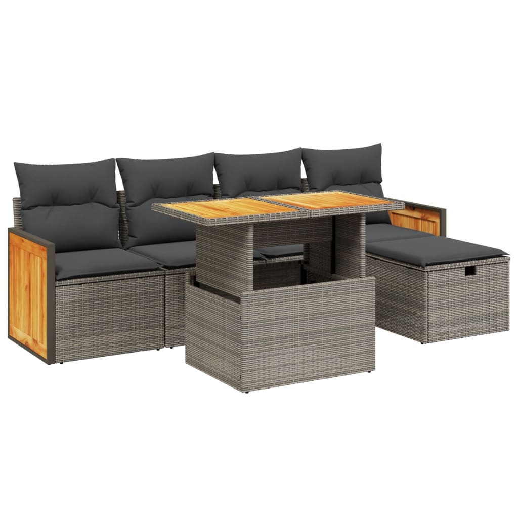 Set Divano da Giardino 6 pz con Cuscini Grigio in Polyrattan | homemem39