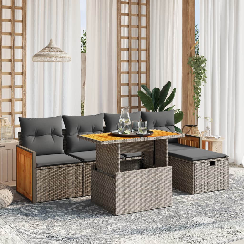 Set Divano da Giardino 6 pz con Cuscini Grigio in Polyrattan | homemem39