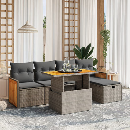 Set Divano da Giardino 6 pz con Cuscini Grigio in Polyrattan | homemem39