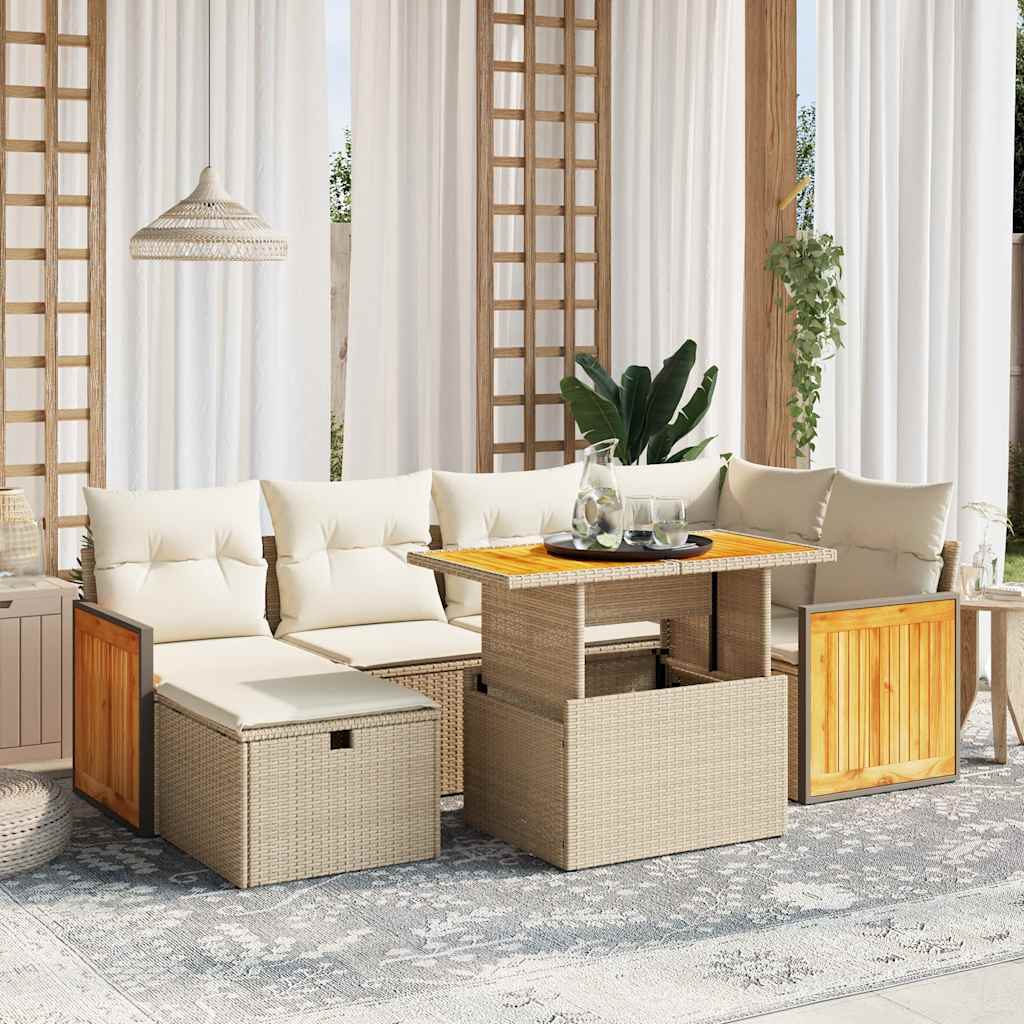 Set Divani da Giardino 7 pz con Cuscini Beige in Polyrattan - homemem39