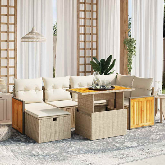 Set Divani da Giardino 7 pz con Cuscini Beige in Polyrattan - homemem39