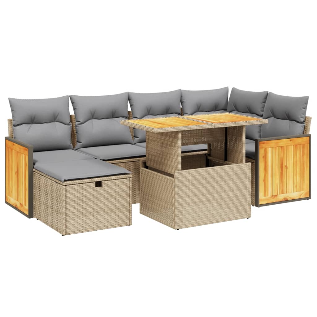 Set Divani da Giardino 7 pz con Cuscini Beige in Polyrattan - homemem39