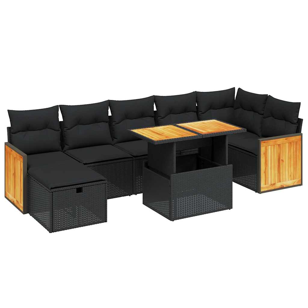 Set Divani da Giardino con Cuscini 8 pz Nero in Polyrattan | homemem39