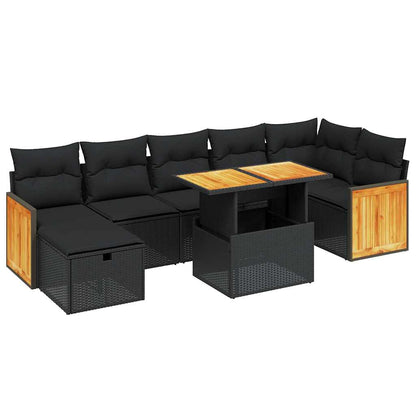 Set Divani da Giardino con Cuscini 8 pz Nero in Polyrattan | homemem39