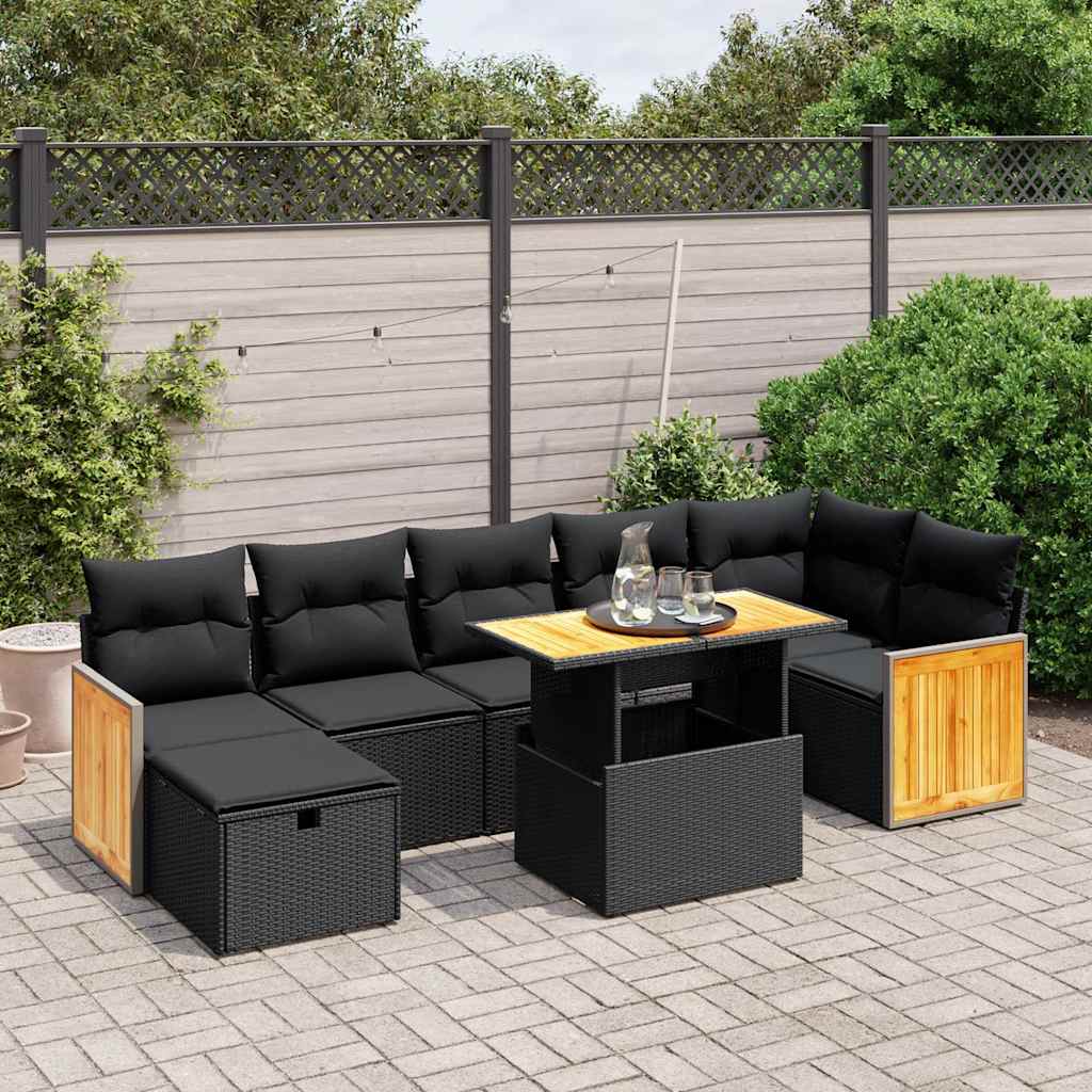 Set Divani da Giardino con Cuscini 8 pz Nero in Polyrattan | homemem39